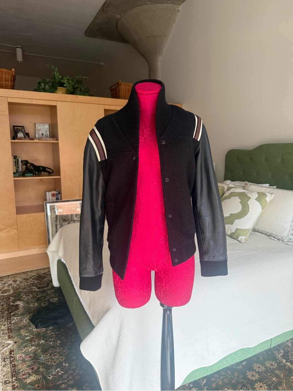 All Saints Black Varsity Jacket with Leather Sleeves